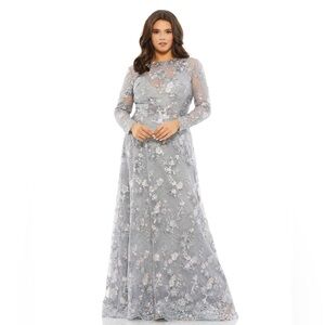 Mac Duggal 67923 EMBELLISHED ILLUSION LONG SLEEVE A LINE GOWN (PLUS)